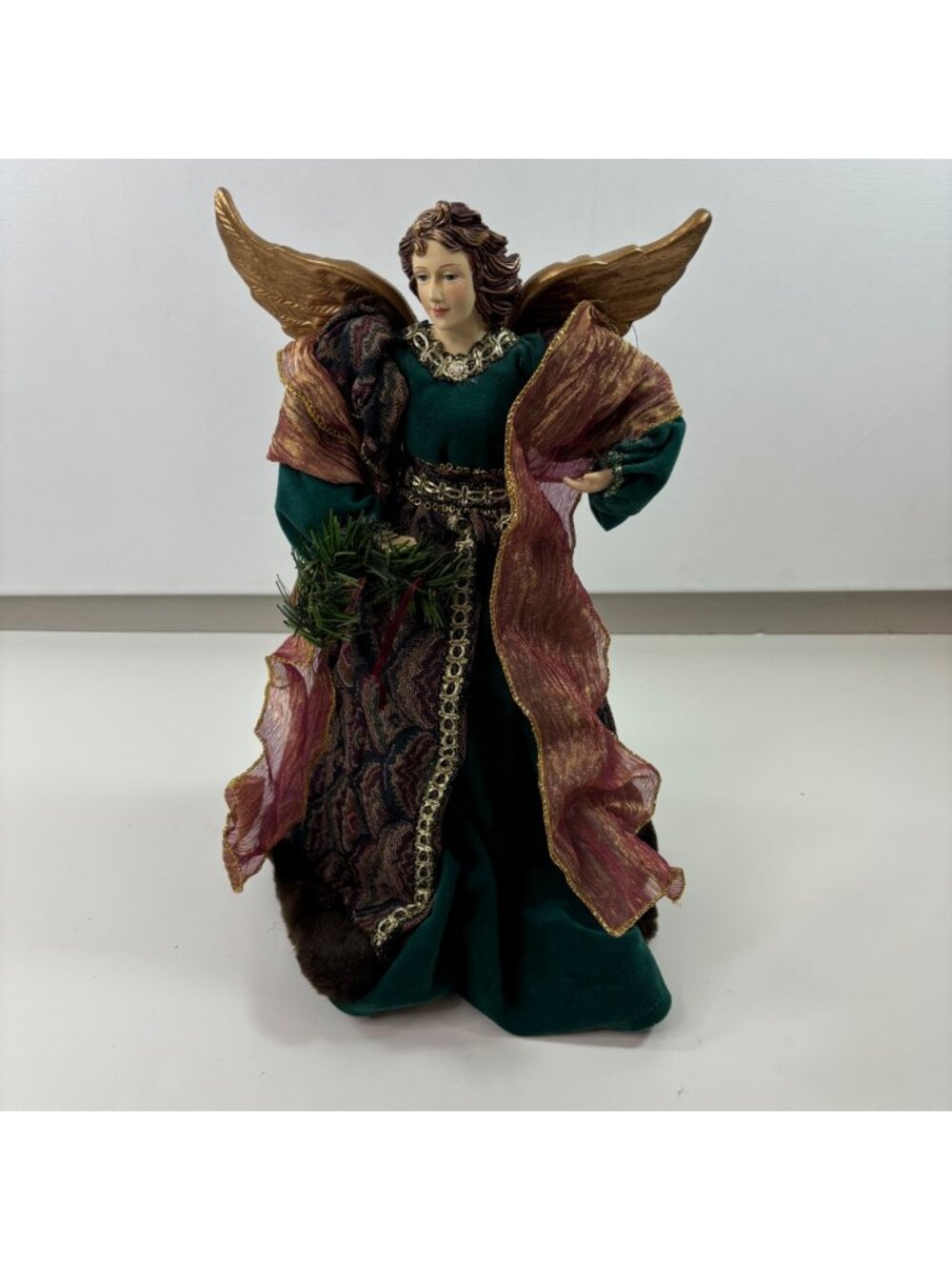 Elegant Angel Figurine With Gold Wings & Festive Robes
